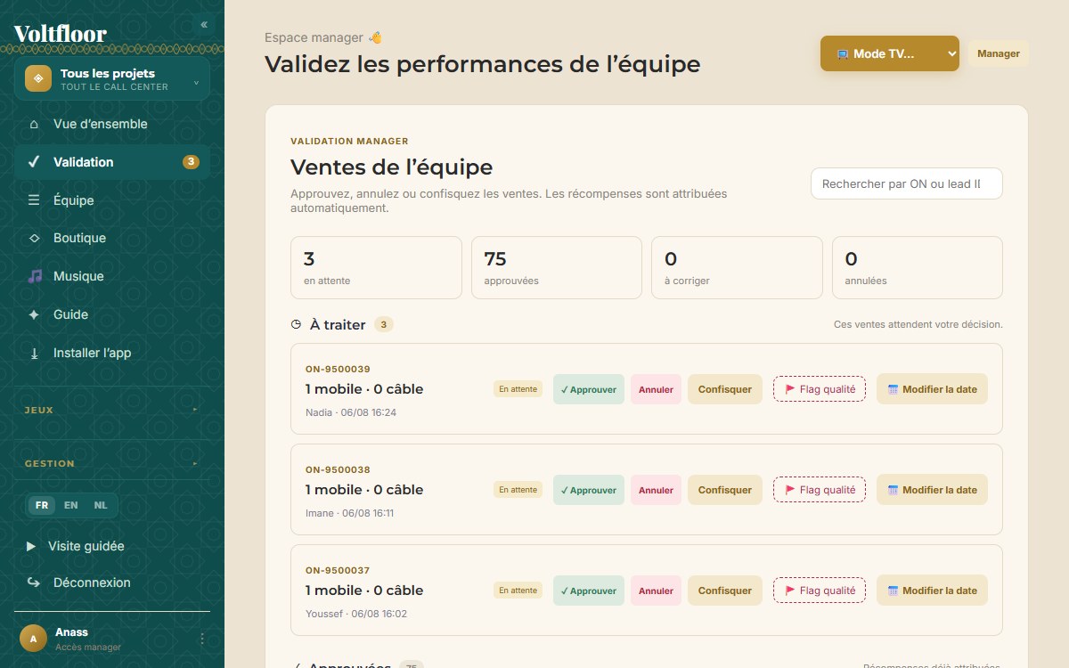 La file de validation des ventes du manager
